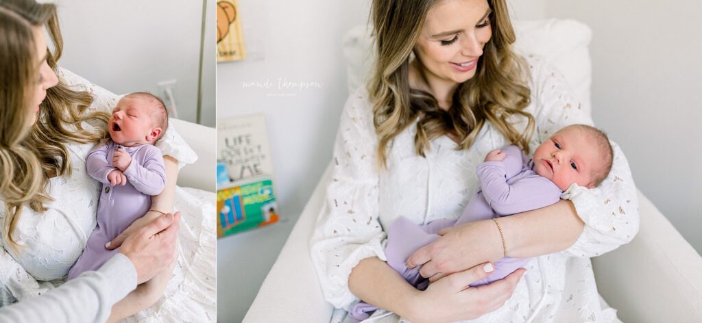 Newborn cradled in her mama's arms in Katy nursery 